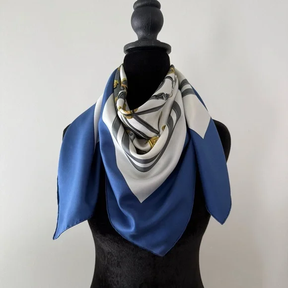 Hermès Brides de Gala Silk Scarf in Royal Blue White & Gold - Picture 10 of 14